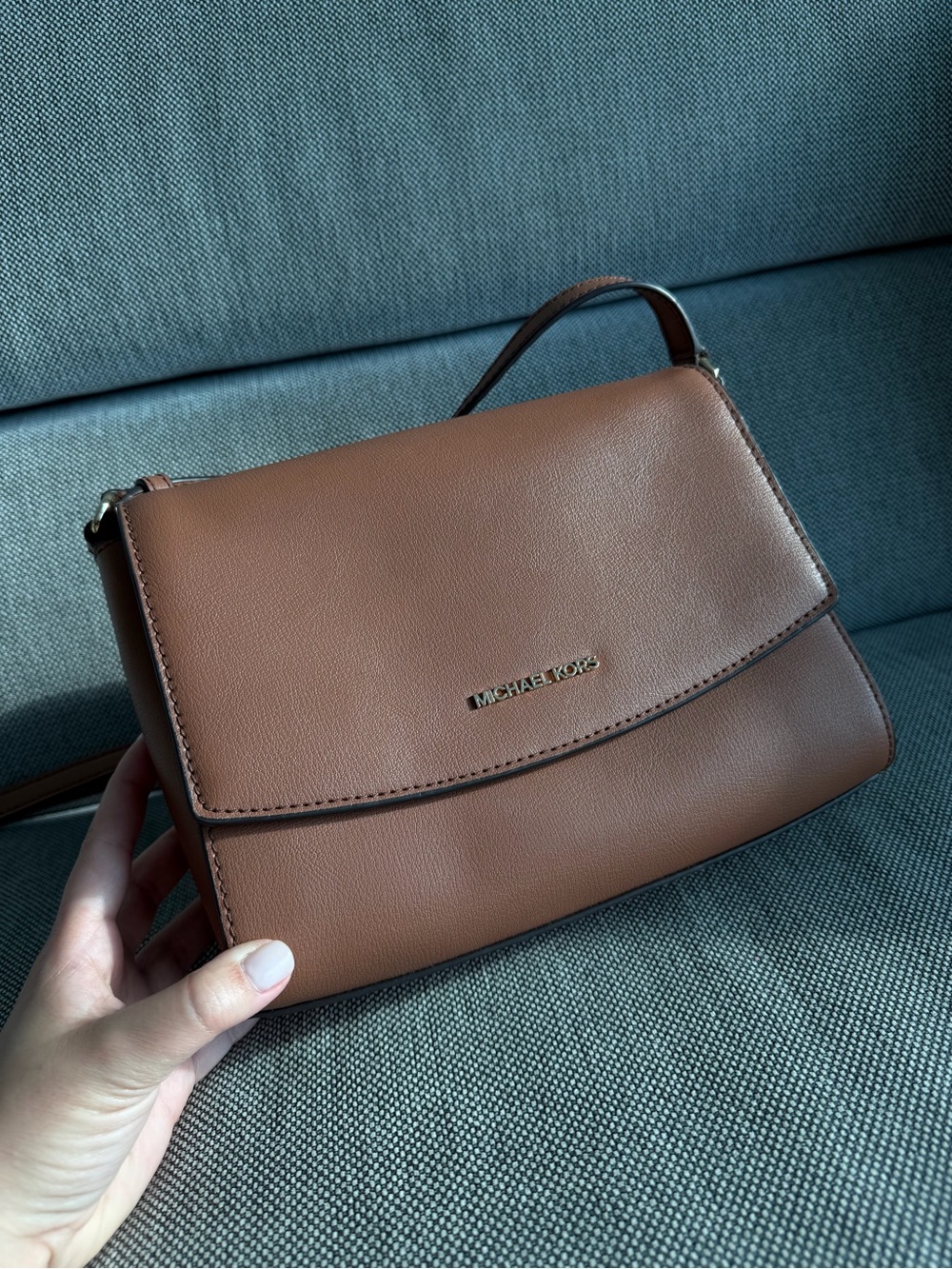Michael Kors Cognac Leather Crossbody Bag with Gold Logo